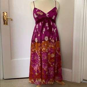 Anna Sui floral empire waist dress day size 6